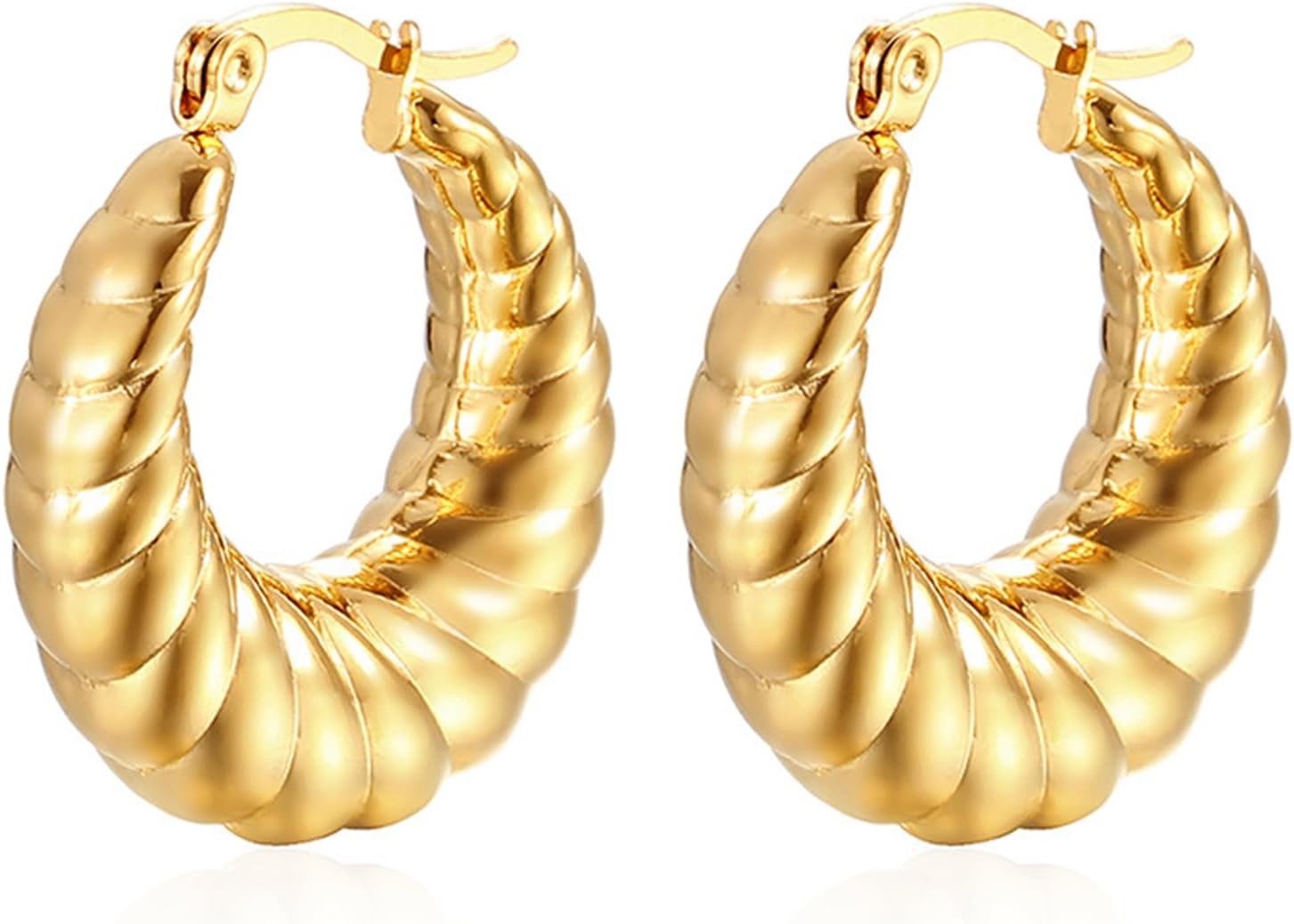 coadipress Croissant Earrings for Women Twisted Round Hoop Earrings Elegant Small Hoop Earrings 14K Gold Plated Croissant Stud Earrings Chunky Gold Earrings Jewelry Gifts