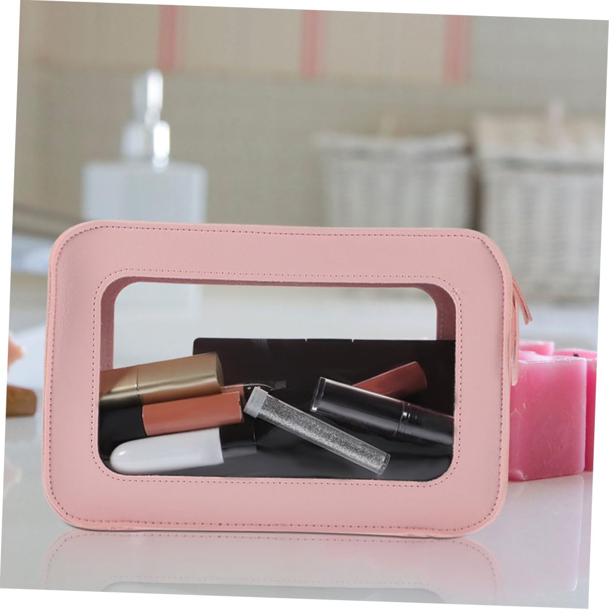 Neceser Transparente de PVC Rosa 2 Piezas para Viaje | Bolsa de Aseo Personal, Almacenamiento Seguro y Revisión Rápida, Formato Ligero para Exterior