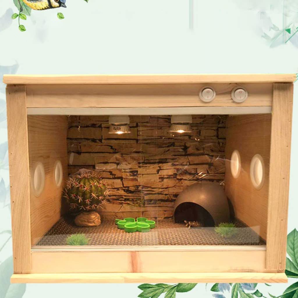 Terrarium dla gadów, drewniane siedlisko gadów, pudełko lęgowe Zbiornik do terrarium, klatka dla płazów Jaszczurka Żółw Wąż Kryjówka Szklane pudełko (brązowy 50x30x30cm)