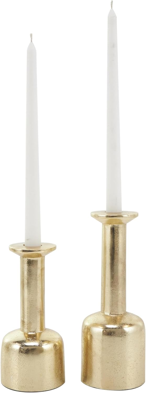 Deco 79 Aluminum Metal Decorative Candle Holder Candle Stand with Rounded Bases, Set of 2 Candlestick Holder 7", 8" H, Gold
