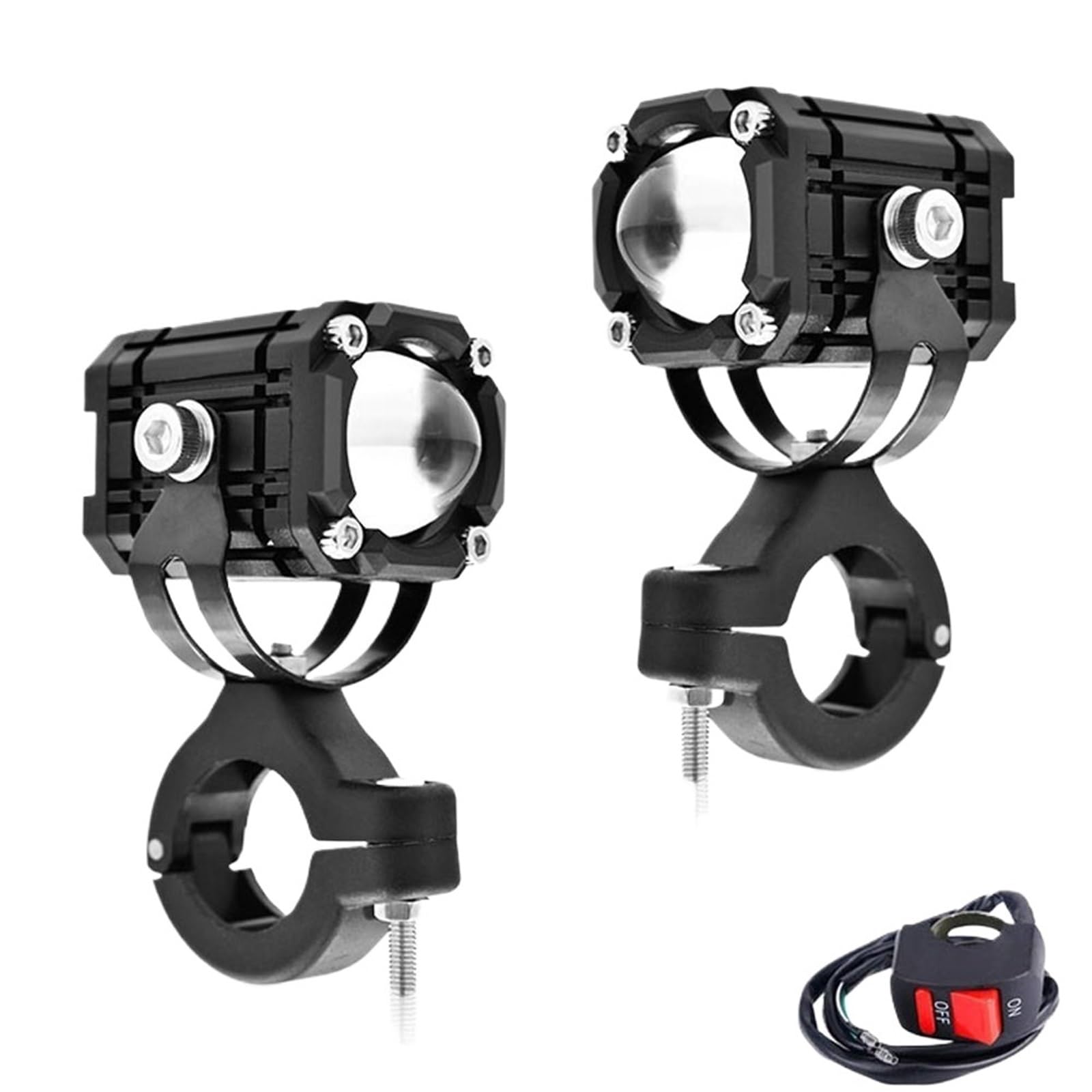Motocykl Head Light Dirt Bike Reflektor 2 szt. Jasny reflektor LED motocykla z obiektywem typu rybie oko LED Moto przeciwmgielny pomocniczy reflektor motocyklowy(With Switch)
