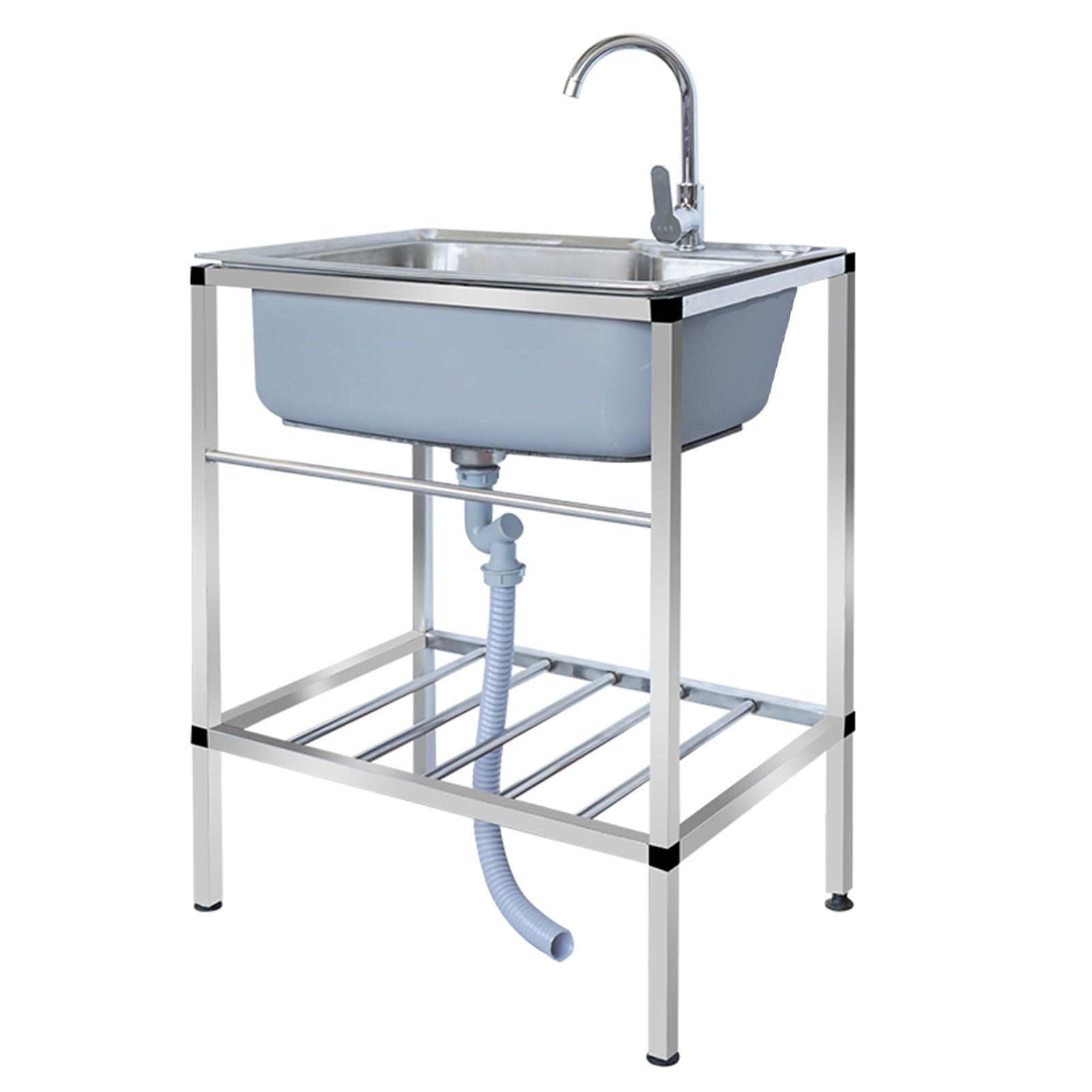ZQFHSX Stainless Steel Freestanding Sink Commercial Kitchen with hot and Cold Faucet, Outdoor Utility Drainage kit for Garage, Camping, Garden