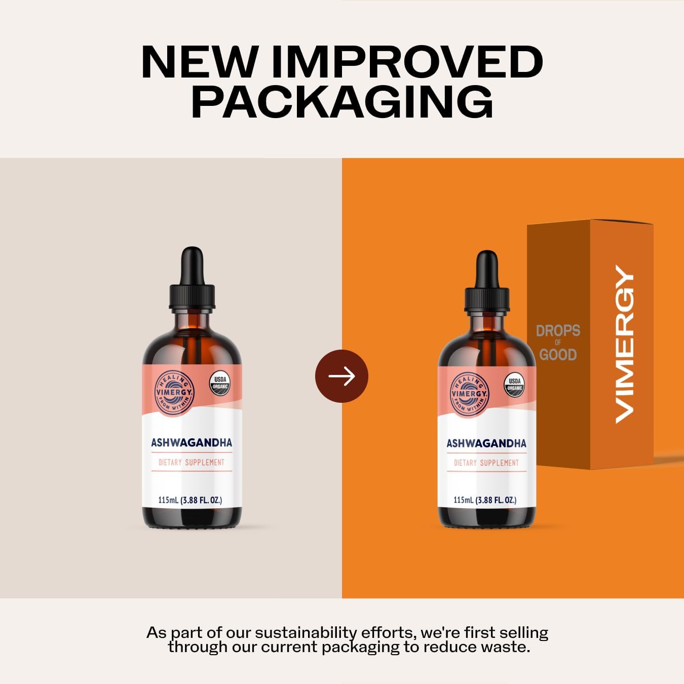 Vimergy USDA Organic Ashwagandha Liquid Extract – 57 2mL (2 Droppers or 48-54 Drops) Servings (220mg Extract per Serving). Stress Adaptogen, Cognitive & Sleep Support. Alcohol-Free, Non-GMO (115 mL)