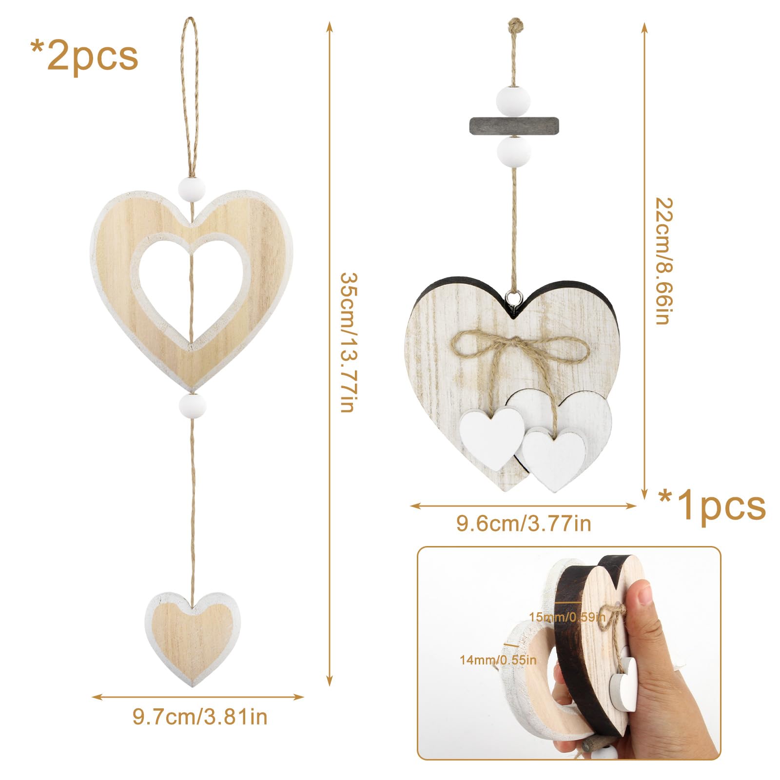 3 Pezzi Decorazioni da Finestra in Legno da Appendere Decorazioni a Forma di Cuore da Appendere Finestra a Ideali per Essere Appese a Pareti Porte Finestre e Balconi