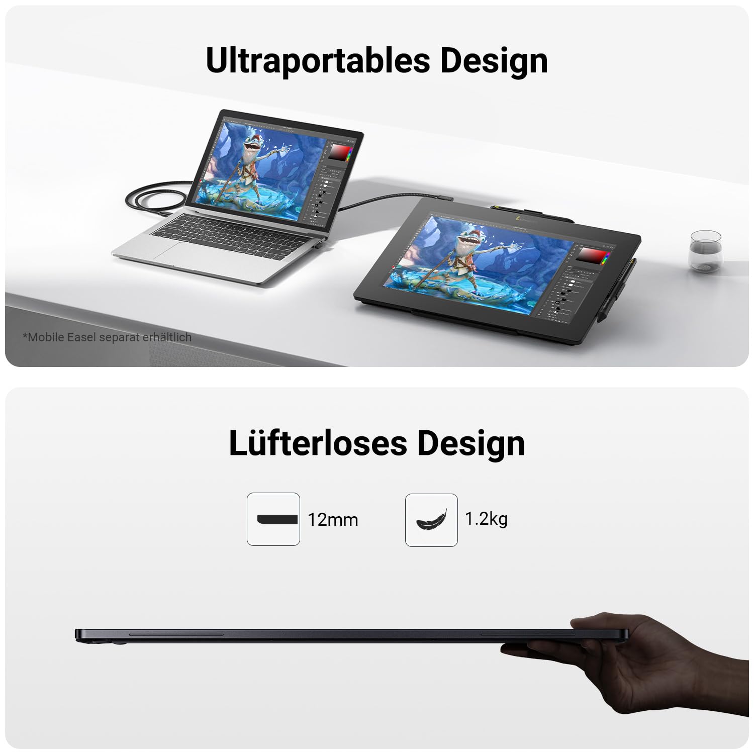 Xencelabs Pen Display 16 Lite 4K OLED Professionelle Grafiktablett mit Display 16 Zoll Grafik-Display mit 2 Batterielosen Stiften