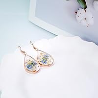 Vista 15 de Pressed Flower Earrings,Handmade Forget-Me-Not and Queen Anne's Lace Wildflower Earrings,Unique Resin Dried Flower,Perfect for Parties