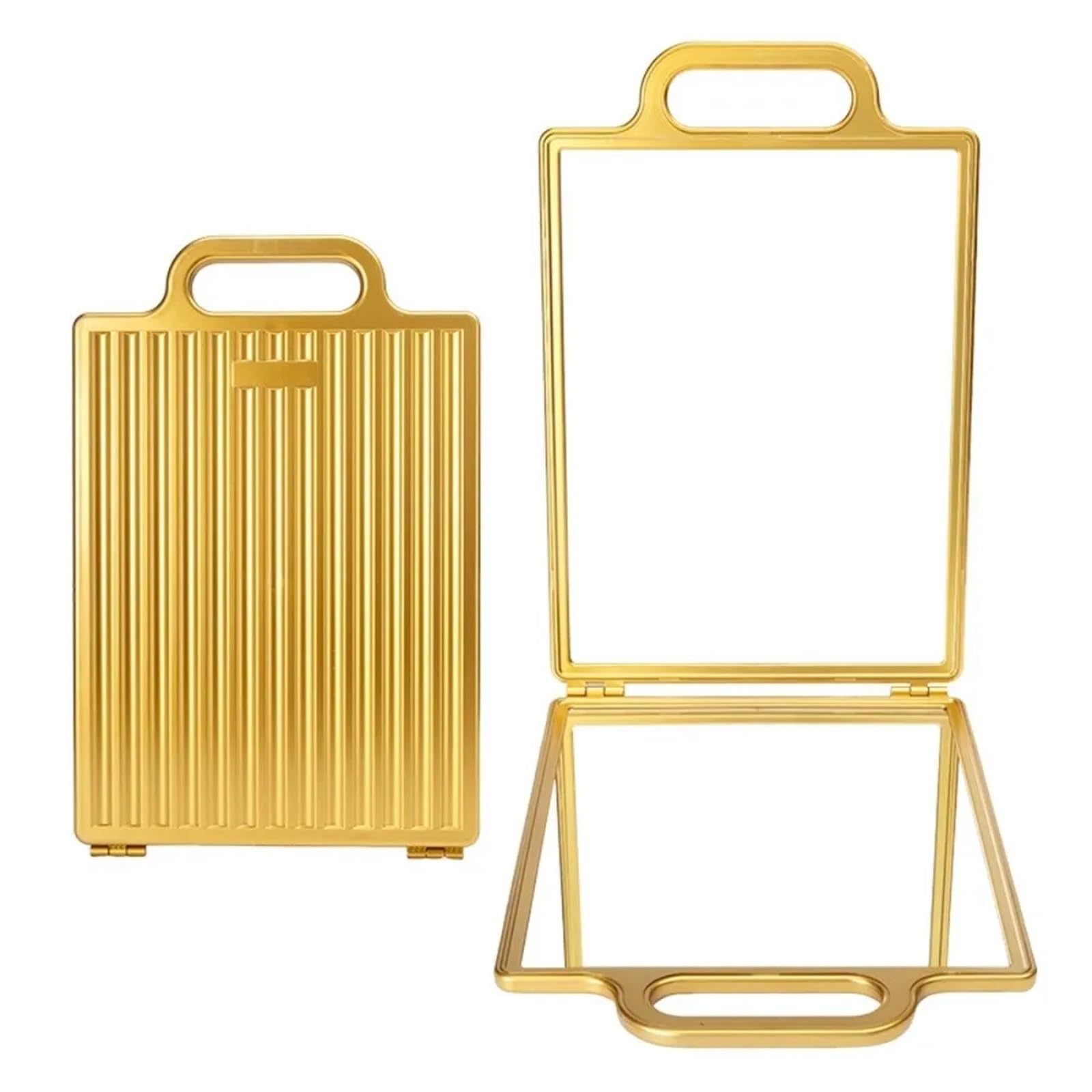 FPJQOBJC Double-Sided Hairdressing Handheld Mirror Portable High Definition Foldable Salon Mirror Rearview Styling Mirror Tools(Gold)