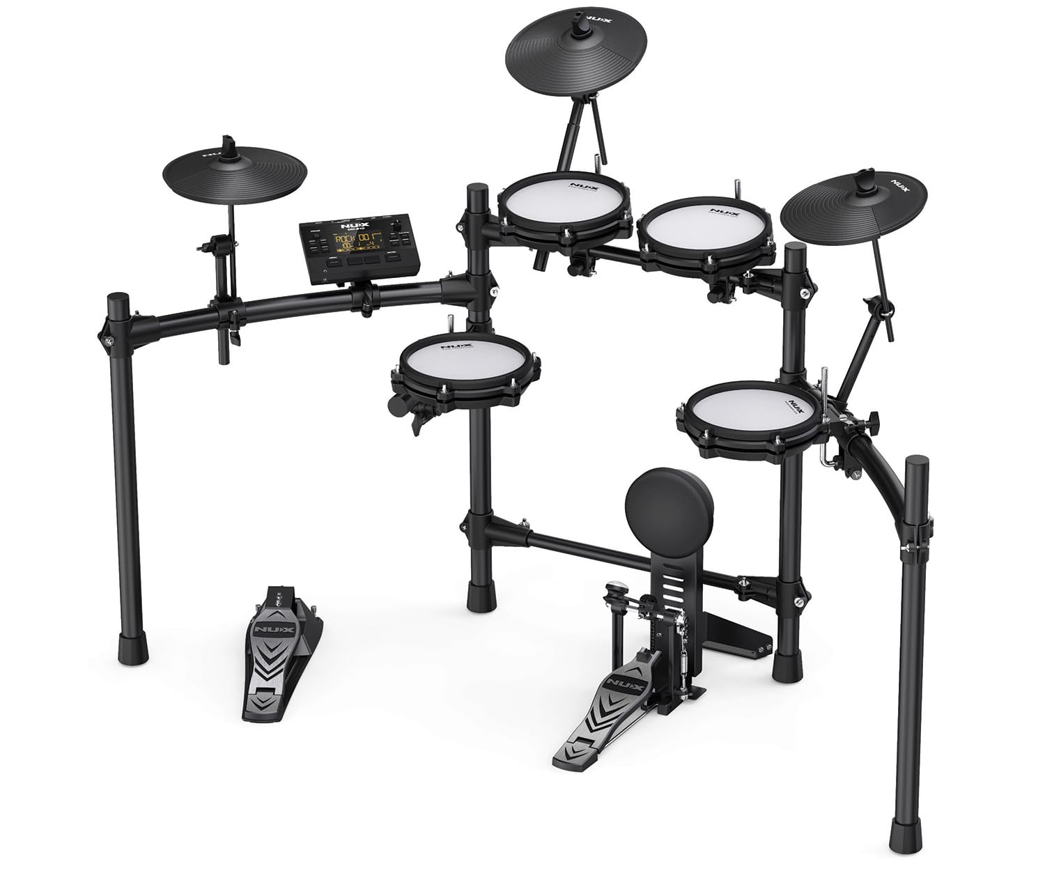 Nux DM-210 Digital Drum Kit, batería digital con parches de malla (tecnología de disparo dual, aux-in, Bluetooth, función de coach, puerto USB para MIDI y biblioteca de sonidos), Negro