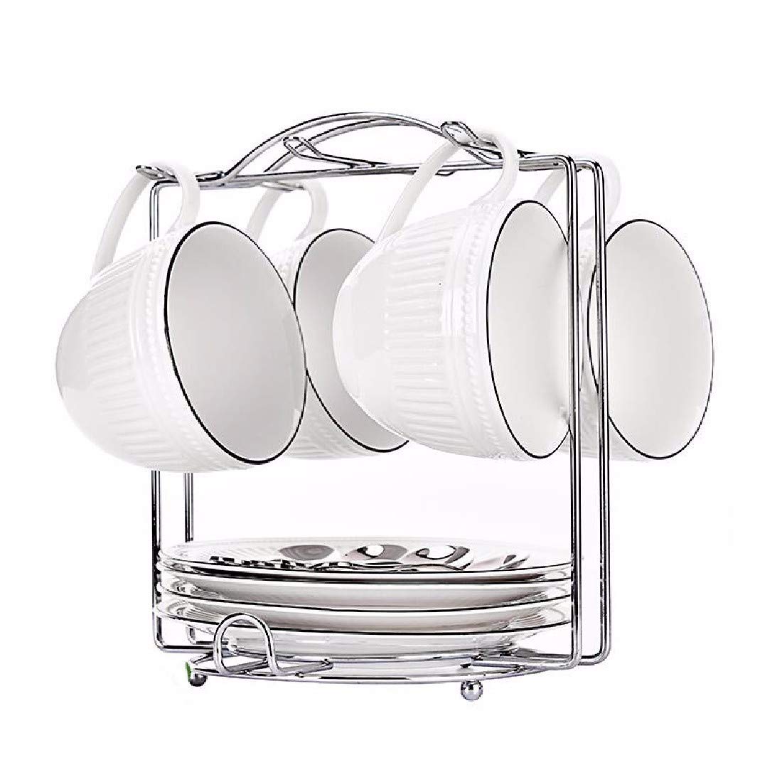 ZPSPZ Coffee Cups Ceramic Coffee Cup Saucer Set, European Style, Simple Relief, Home Coffee Cup, Stainless Steel Spoon Rack,M