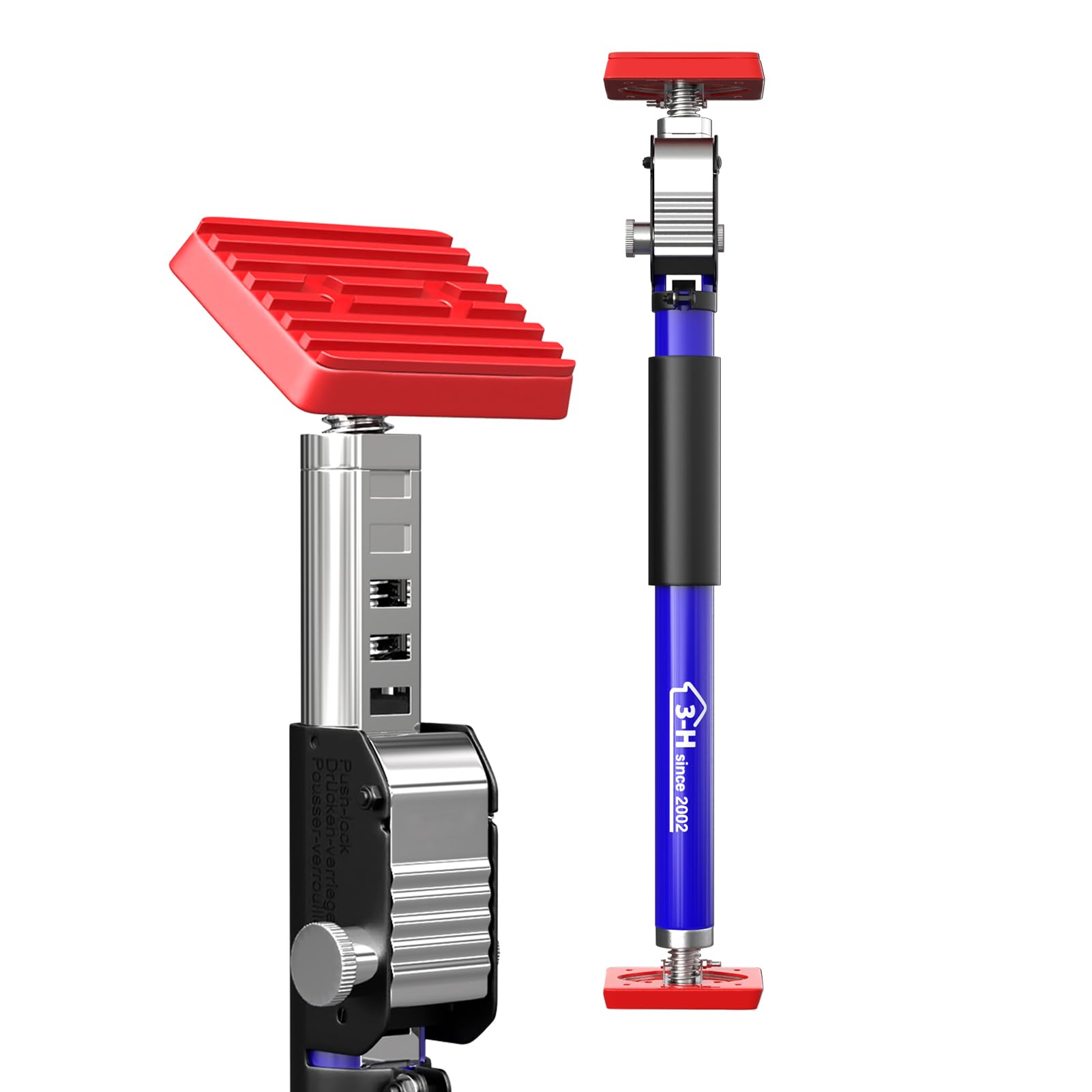 3-H Türspanner Zargenspanner, Teleskopstütze 40-62cm bis 50kg (Blau) | Einhand-Klemmstütze für Schrankmontage, Stufenlos höhenverstellbare Montagestütze, Stahl-Abstützstange Teleskopstange