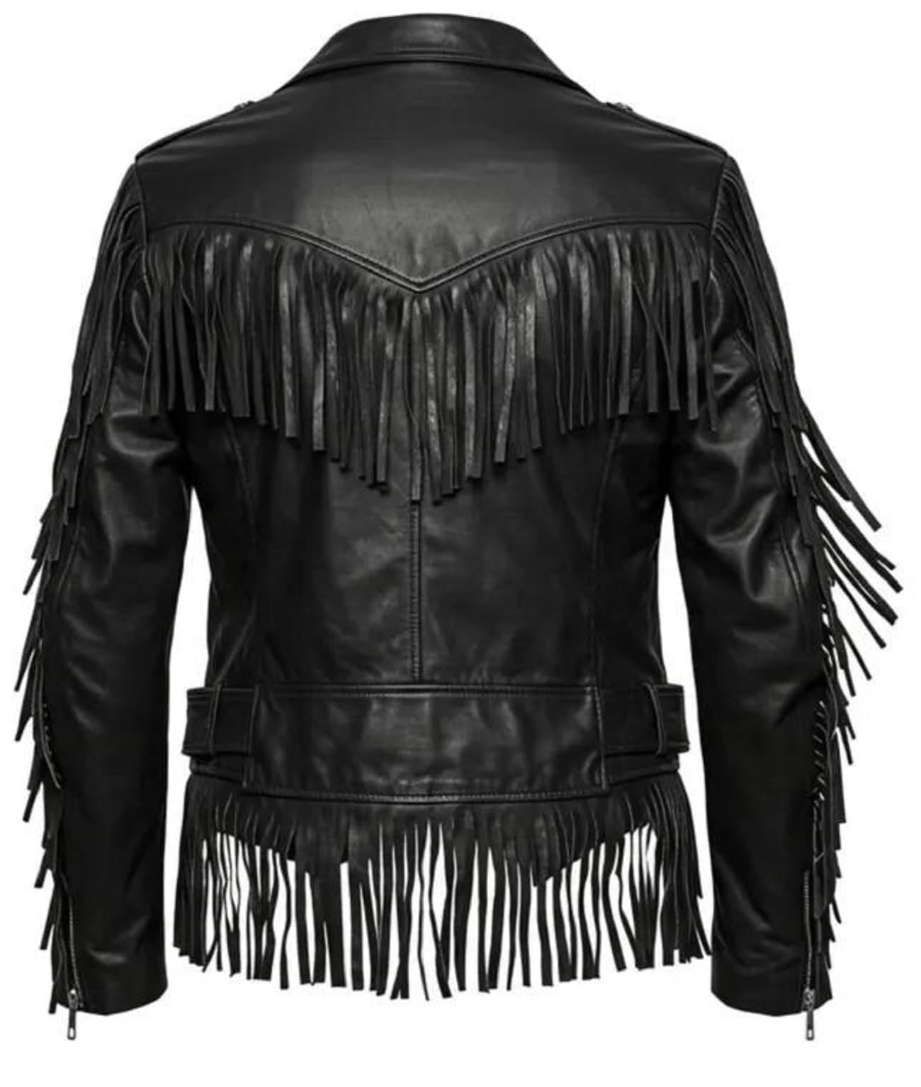 Chaqueta de cuero negro con flecos para hombre, estilo vaquero vintage occidental