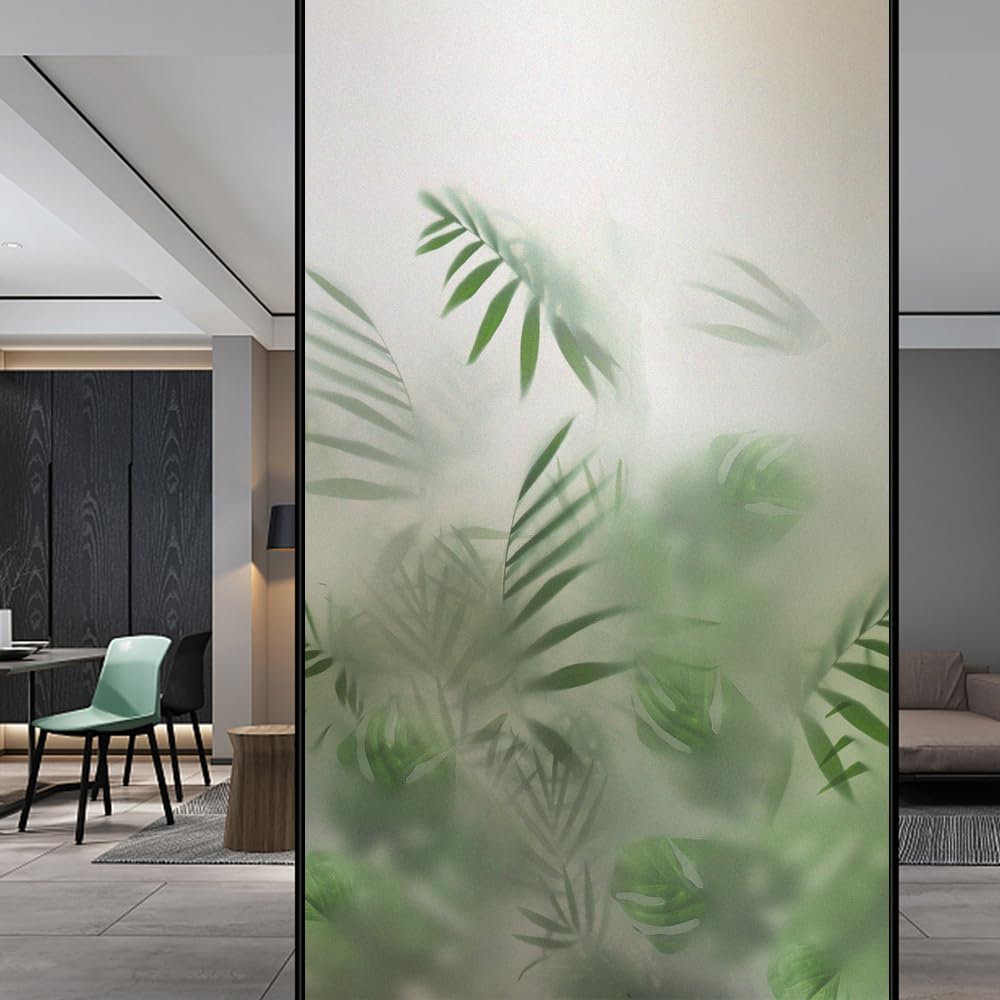 Sichtschutz-Fensterfolie UV-Schutz Hitzeregulierung Statisch Haftende Fensterabdeckungen Grüne Blätter Dekorative Glas-Fensteraufkleber (90x200cm)
