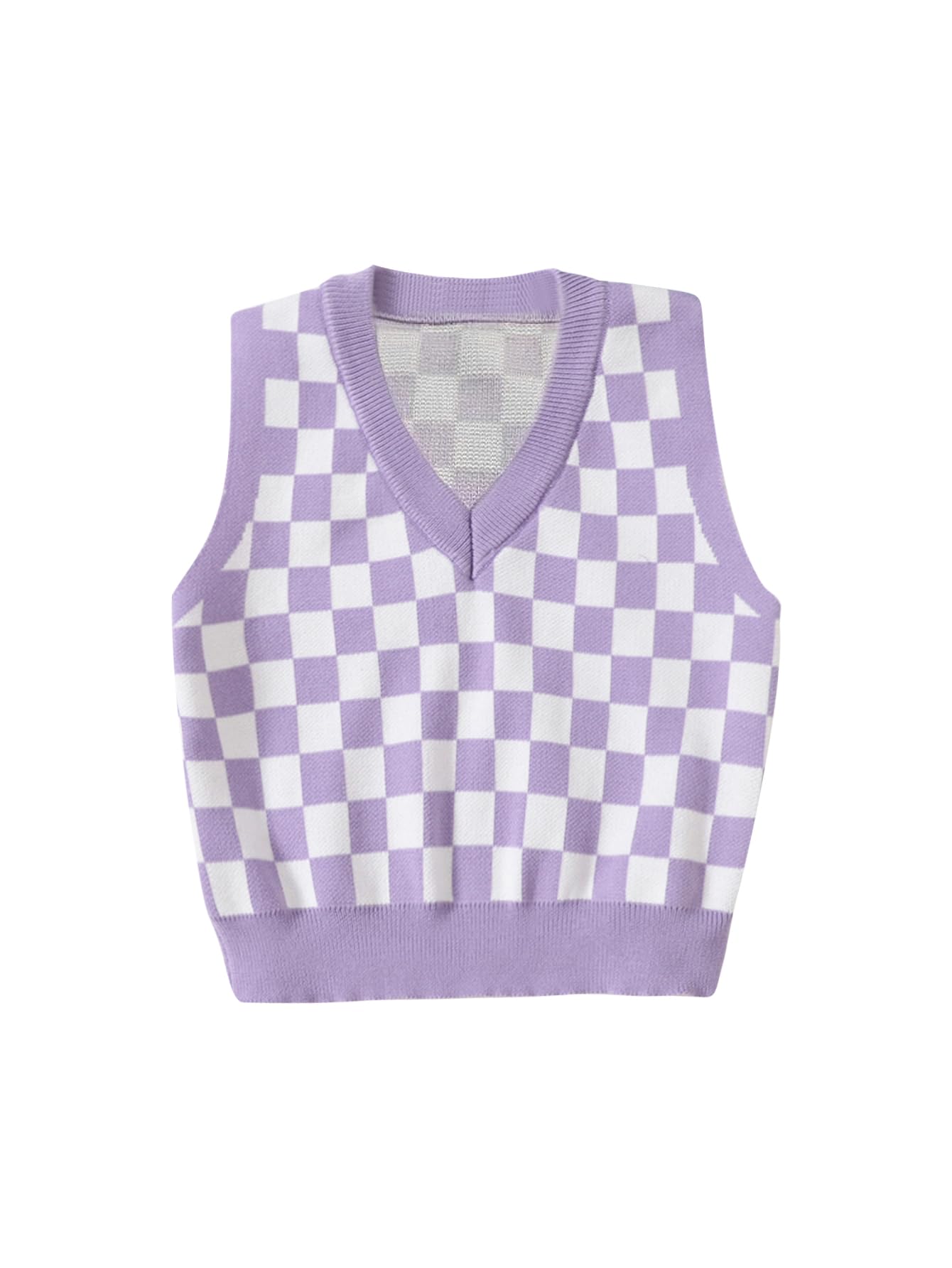 Floerns Girls Checker Print V Neck Sleeveless Sweater Vest Tank Top