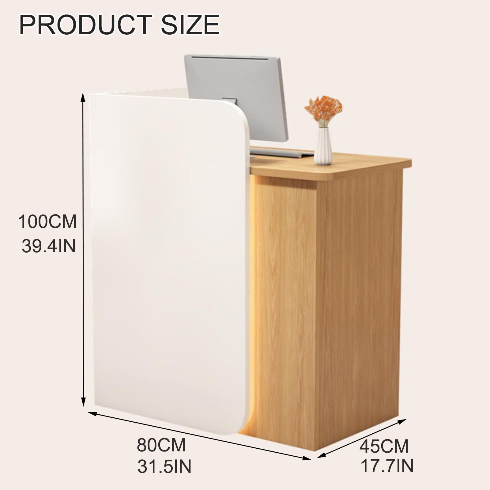 Comptoir Magasin Caisse Accueil avec Lumière, Meuble de Bureau et de Réception pour la Maison, Bureau et Salon (Color: Blanc)