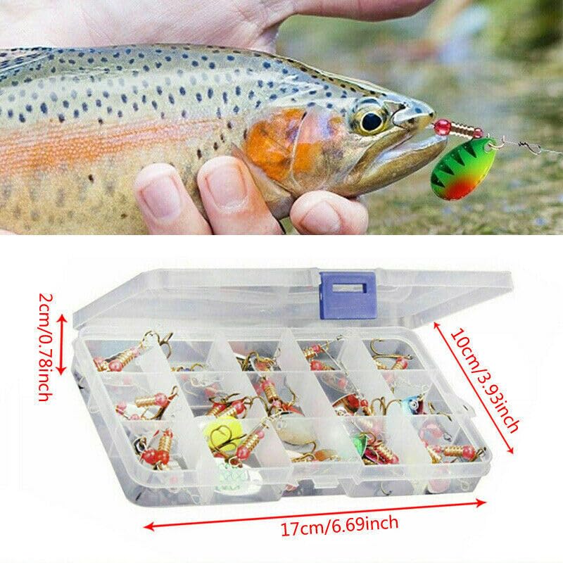 30pcs Fishing Lure Spinnerbait, Bass Trout Salmon Hard Metal Spinner Baits Kit with Tackle Boxes
