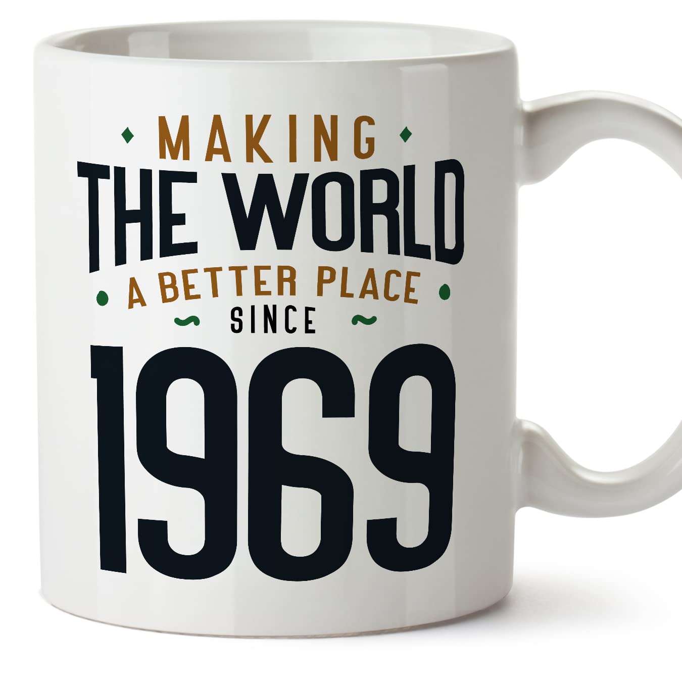 MUGFFINS 1969 Birthday Mug - in English - Making the World a Better Place - Funny Anniversary Present - 11 oz — image 1