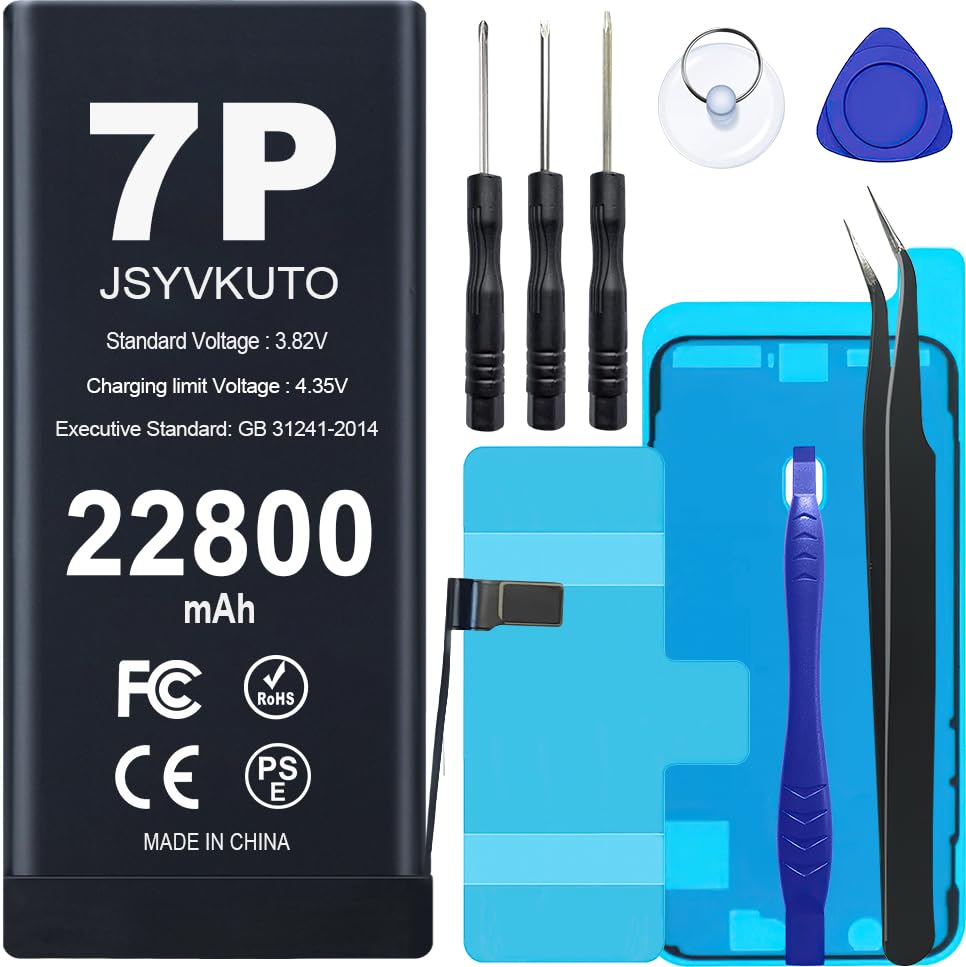 JSYVKUTO 22800mAh Battery for iPhone 7 Plus [Upgraded] New 0 Cycle Higher Capacity Replacement Battery for iPhone 7 Plus with Full Set Repair Tool Kit Model A1661 A1784 A1785