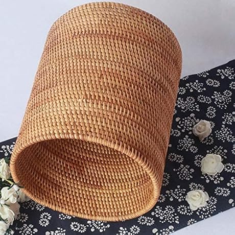 Handmade Rattan Trash Can for Bathroom