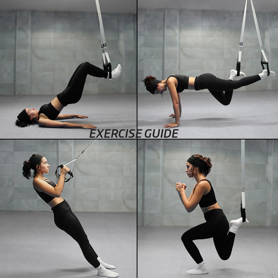 Entrenamiento en Suspensión, Soporta hasta 300 kg, Ajustable de 145 a 230 cm, Anclaje para Puerta Ajustable para Gimnasia en casa.
