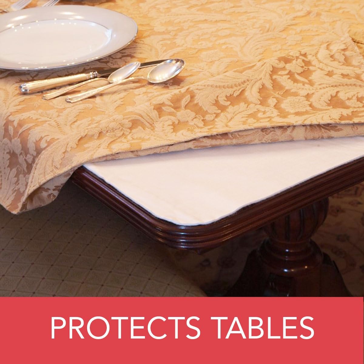 LAMINET - Deluxe Cushioned Heavy-Duty Table Pad Protector for Dining Room Table - 70" x 90" Oblong Waterproof Vinyl Table Padding Under Tablecloth Cover for Rectangular Square Tables