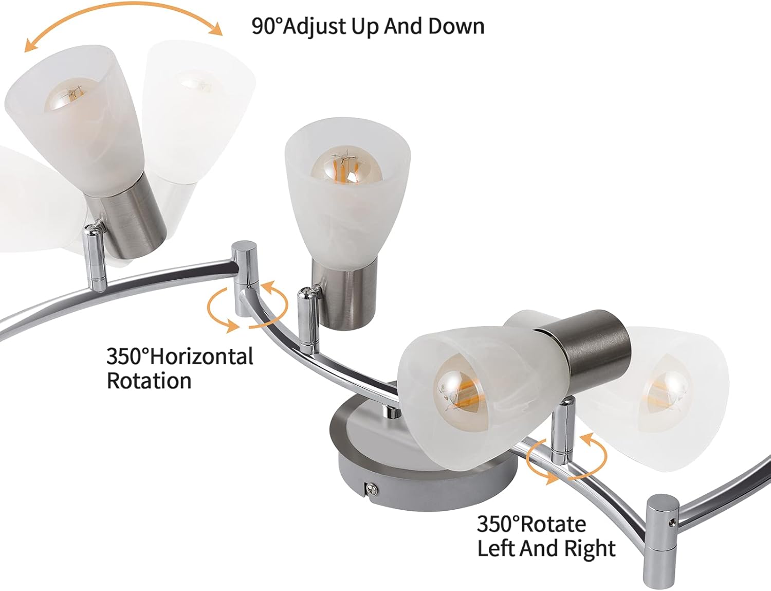 HiBay 6-Light Ceiling Light Fixture, Adjustable LED Track Lighting Kit, Modern Sliver Spotlight with Glass Shade for Kitchen Living Room Hallway, E12 Base (Bulbs Not Included)