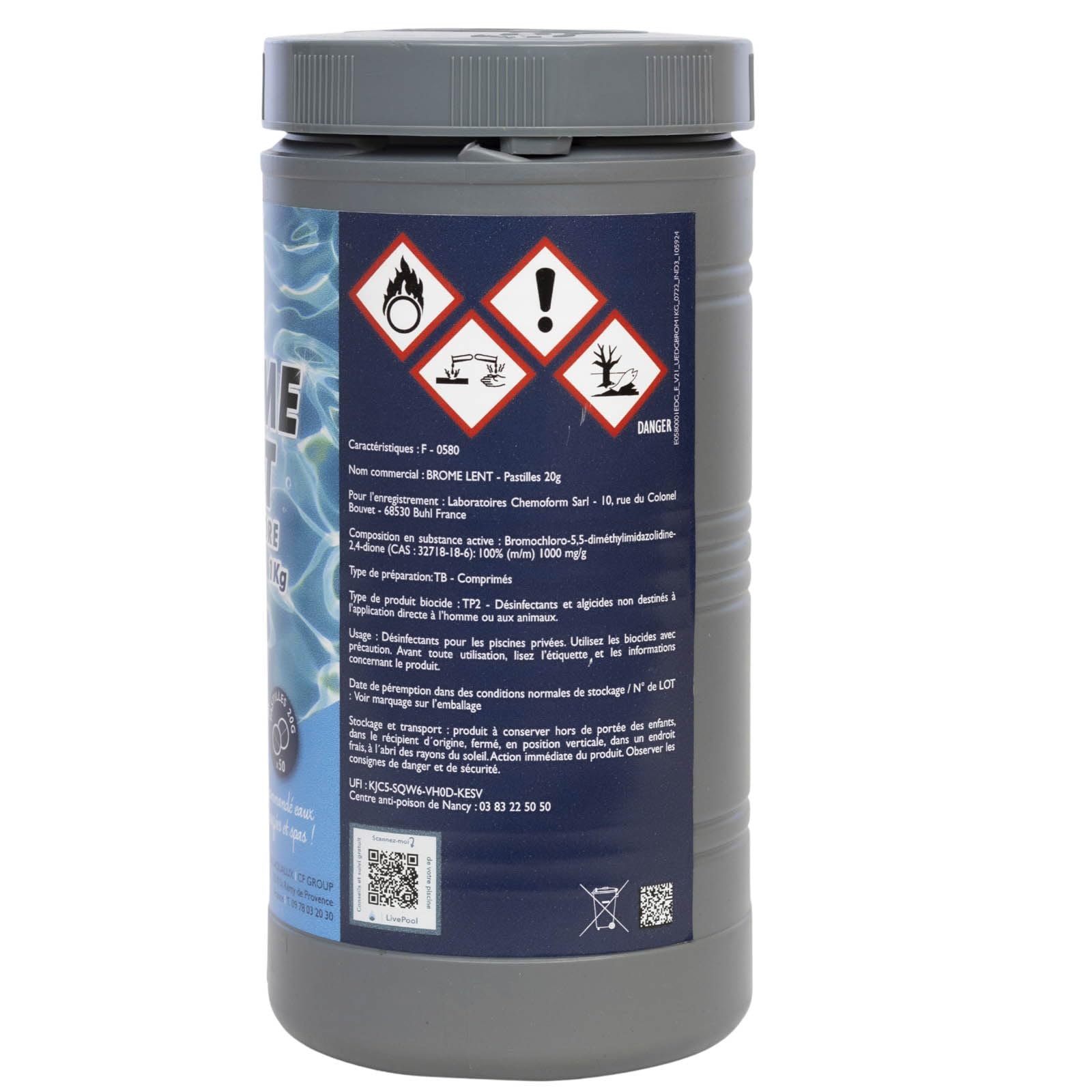 Brome Spa et Piscine - Pastille 20g - Boite 1 kg - Désinfection Lente et Permanente sans Chlore - Ce Produit est destiné au Grand Public