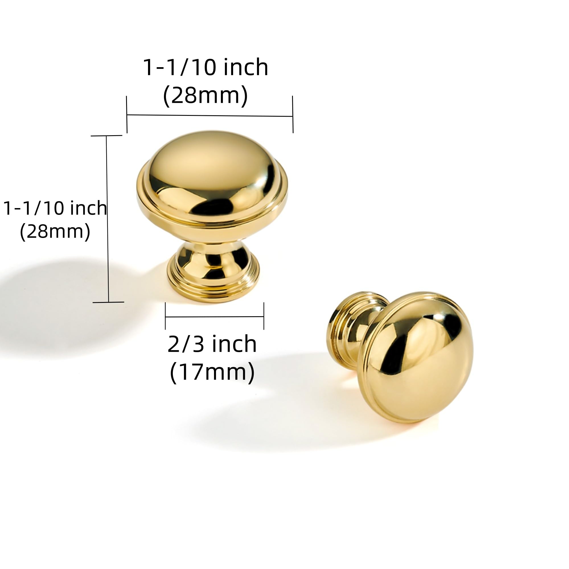 KHTUMEWARE-SB458 Solid Brass Round Knob, Unlacquered Brass, 1-1/10 in (28 mm), 5-Pack in Unlacquered Brass — KHTUMEWARE