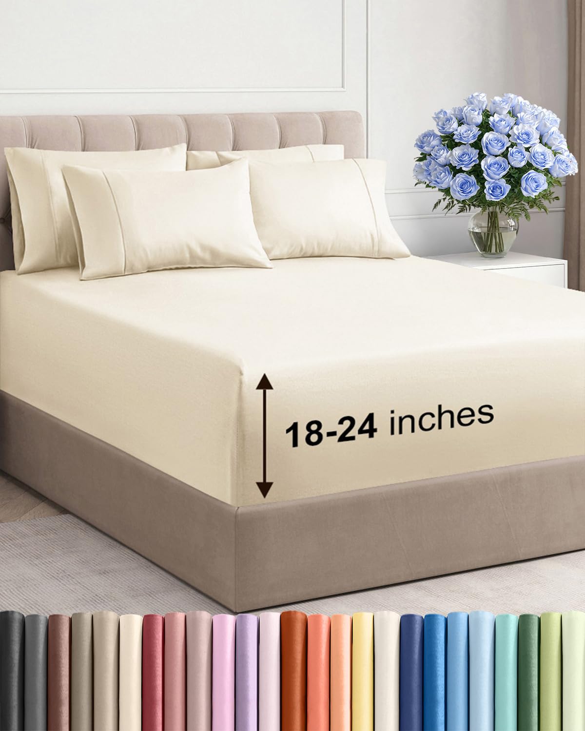 Extra Deep Cal King Sheet Set - 6 Piece Breathable and Cooling Sheets - Hotel Luxury Bedding for Women, Men, Kids & Teens - Easy & Secure Fit - Soft