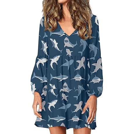 Women's Elegant Spring V-Neck Ruffle Long Sleeve Swing Skater Dress