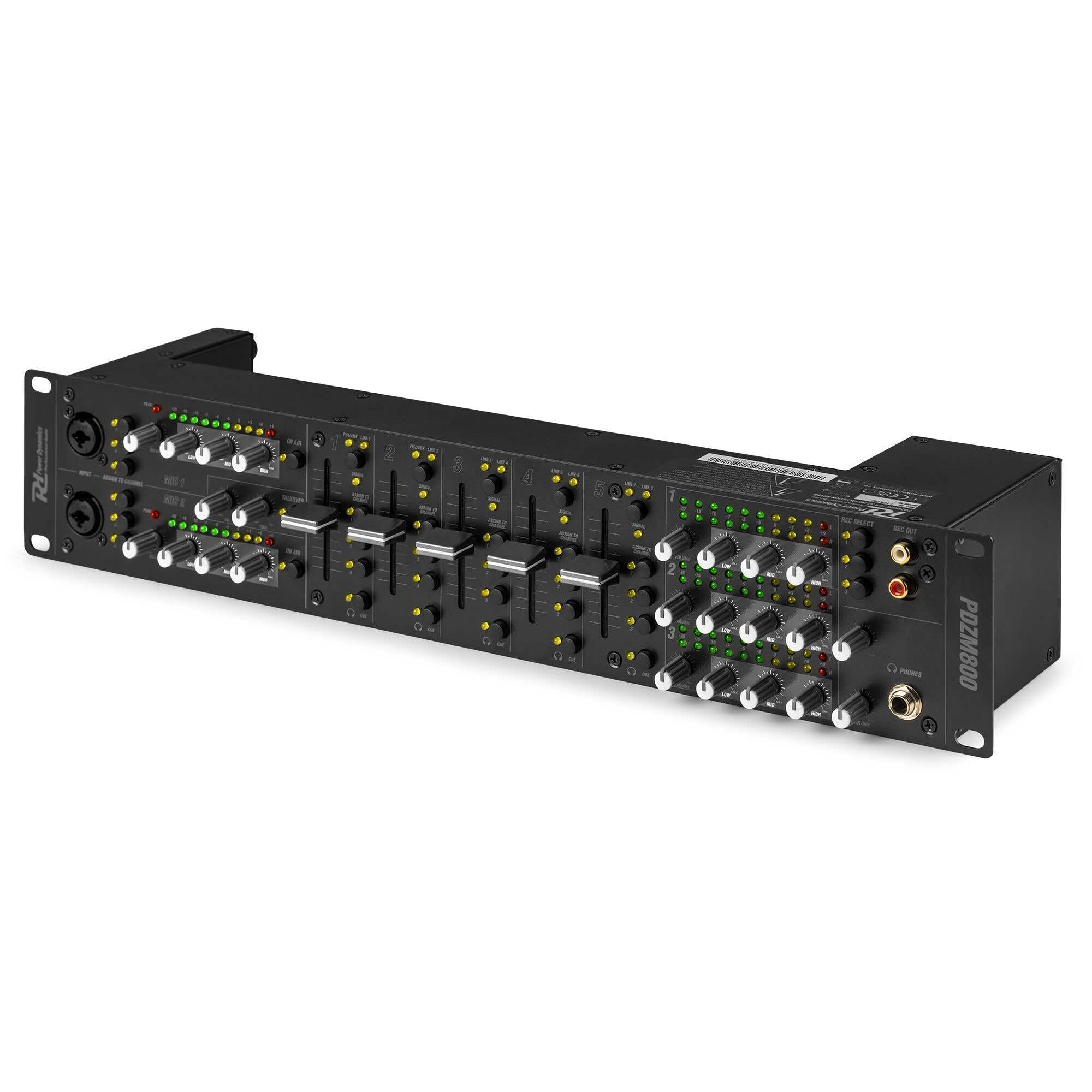 Power Dynamics PDZM800 Audio Mischpult 3-Zonen Mixer für Lautsprecher Installationen - DSP, 5 Input + 2 MIC Input Kanäle, Talkover, CUE, 19" Rack 2U, XLR, Klinke, +48V Phantom