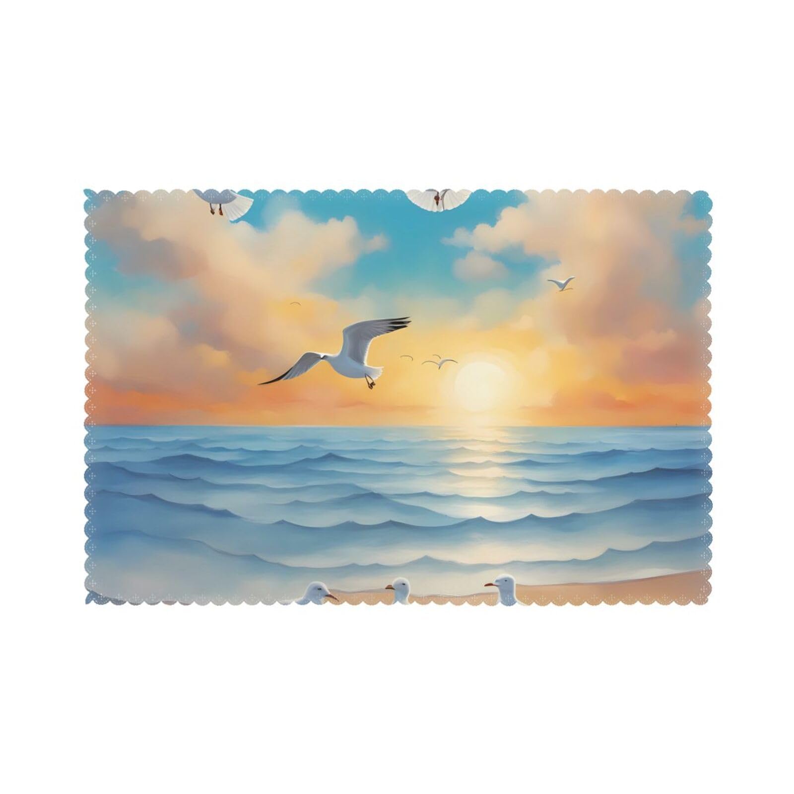 seagulls by the sea Placemat set of 6, oil-proof, washable, suitable for kitchen, restaurant, party, etc.