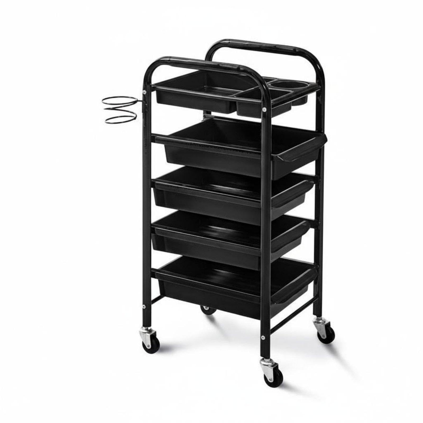 CALANDIS Hairdressing Trolley Multifunctional Salon Rolling Cart Detachable Drawers Barber Tool Trolley for Hair Stylists, Spa Technicians, Barbershop, Home Black Oiling Model-picture-50