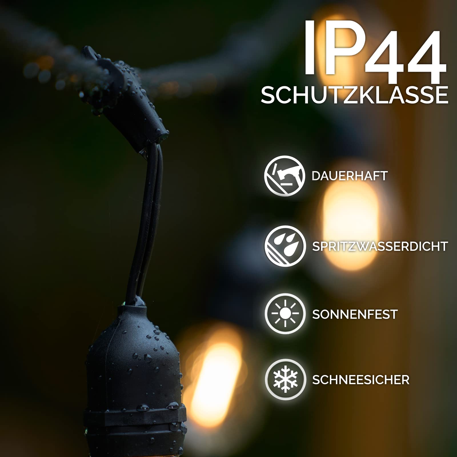 Lumiled Lichterkette Außen 20 Meter 20 Fassungen E27 230V für Garten Biergarten Party Hochzeit Dekoration Terrasse Weihnachten Girlanden verlängerbar Wetterfeste Terrassenbeleuchtung mit Strom