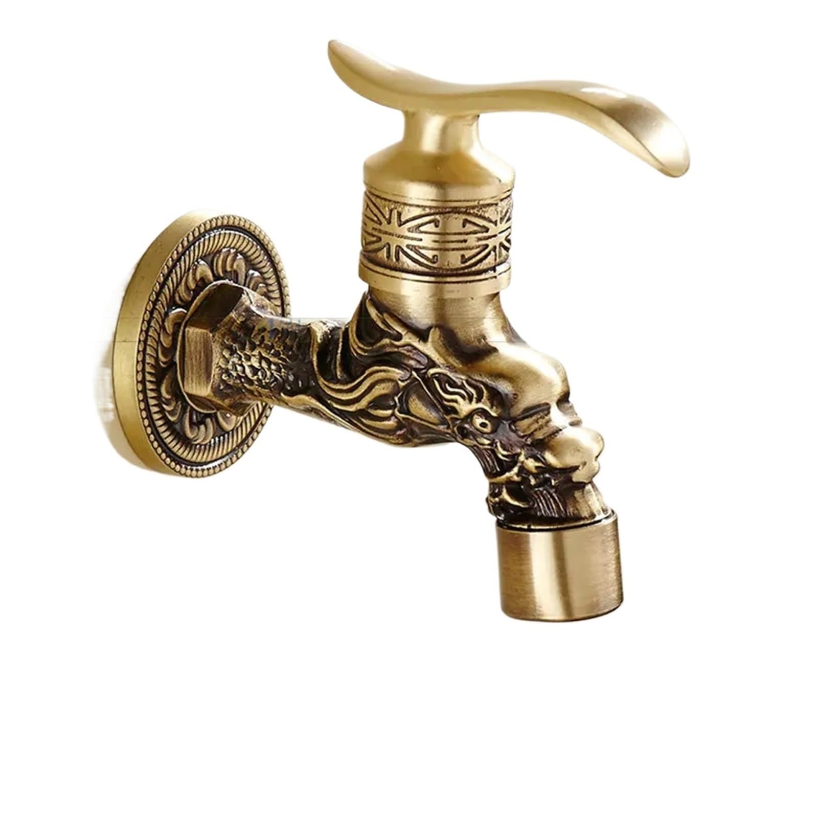 Garden Taps Brass Carved Tap Faucet Garden Bibcock Washing Machine Outdoor Single Cold(Style02)