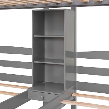 Harper & Bright Designs Wood Twin Over Twin Bunk Bed with Storage Drawers for Kids Teens, Triple Bunk Bed with Storage Stairs and Guardrails for 3, No Box Spring Needed, Saving Space, Gray