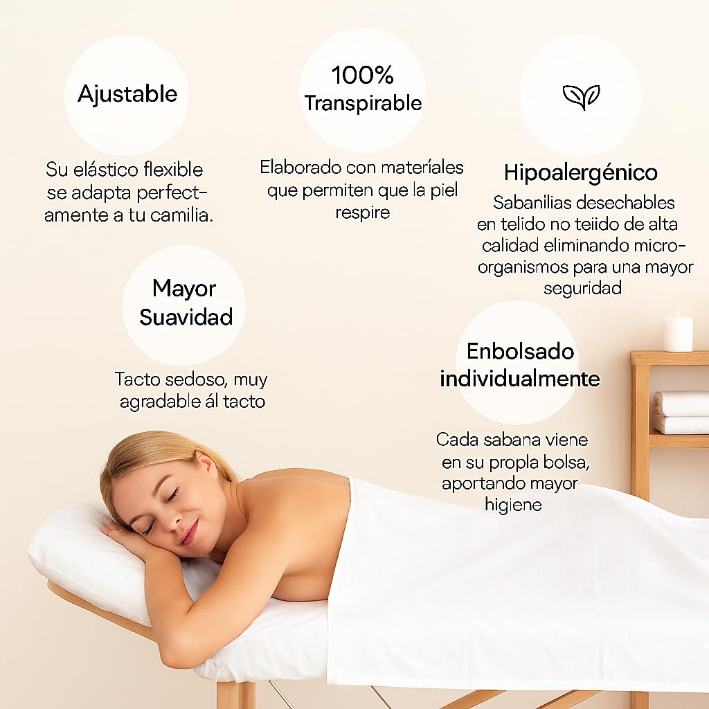 Sábanas Desechables 80x210cm - 20u - Camilla Masaje Plegable - Sabanas Blancas - Camilla Tattoo - Camilla Estetica - Sabanas Desechables Masaje - Sábanas Camillas Masaje - Sabana Desechable - Estetica