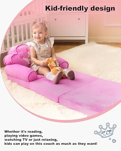 Miniatura 13 de MOONBEEKI Sofá cama plegable para niños, silla plegable de princesa para niños pequeños de 1 a 3 años, sofá cama para niños, silla tumbona plegable