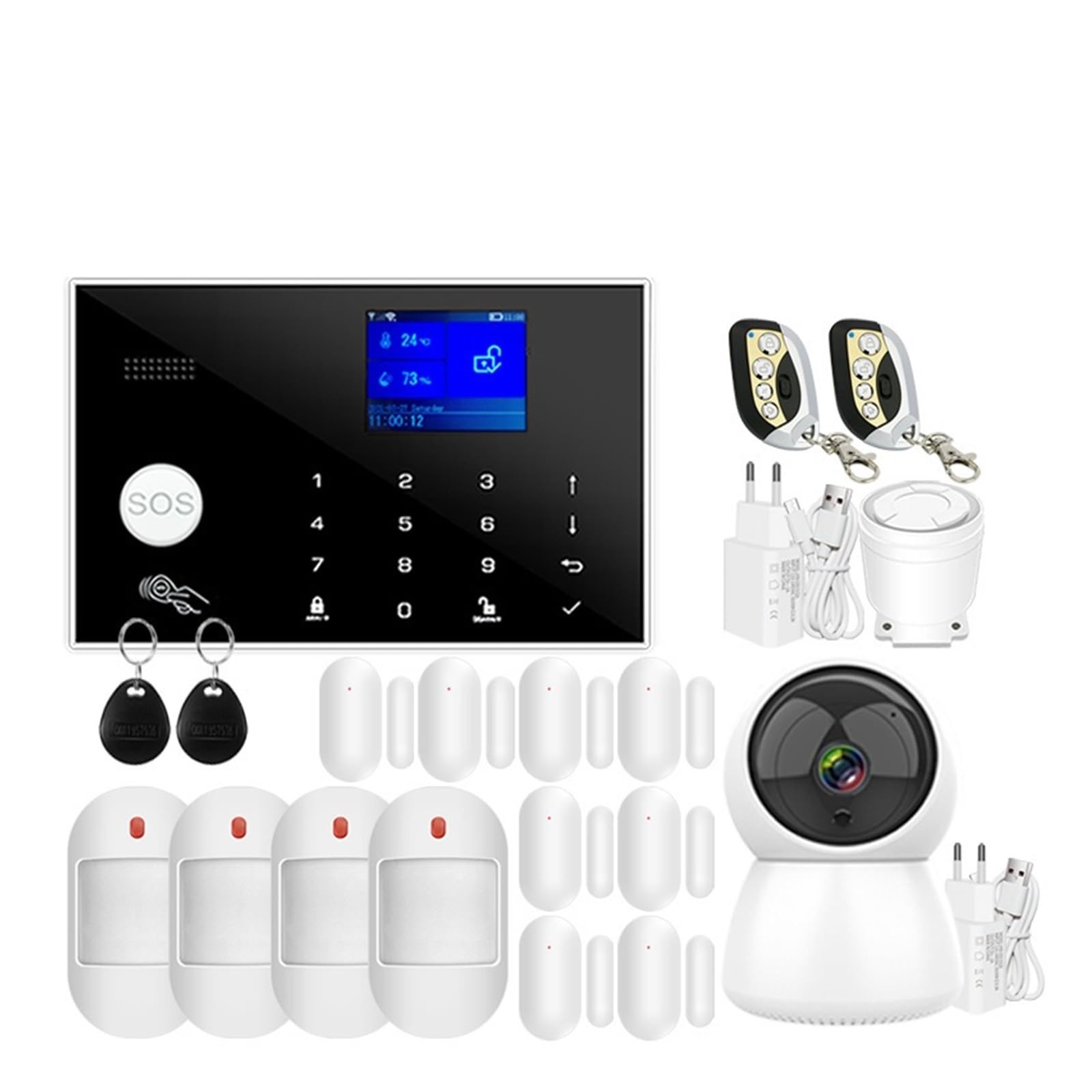 Kit de Alarma, De Alarma For El Hogar gsm, Seguridad Inteligente, Antirrobo, Teclado Táctil, Compatible con Detector Inalámbrico De 433MHz, Sensor con Cable(Option I)