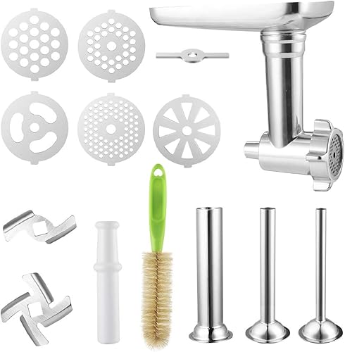 Miniatura 7 de Gdrtwwh Accesorio para molinillo de alimentos compatible con todas las batidoras de pie KitchenAid, incluye 3 tubos de relleno de salchichas