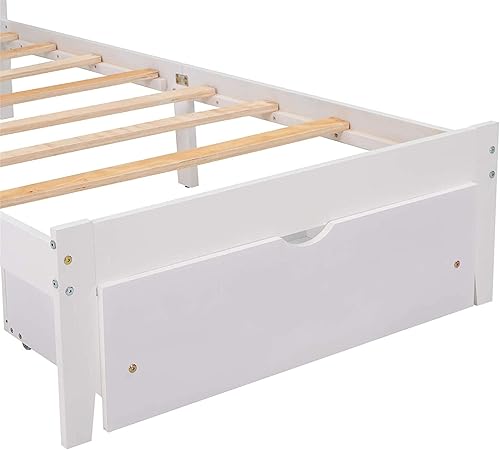Vista 7 de Merax Base de cama individual con cajones, marco de cama de tamaño individual con almacenamiento, marco de cama de plataforma de madera con cabecera