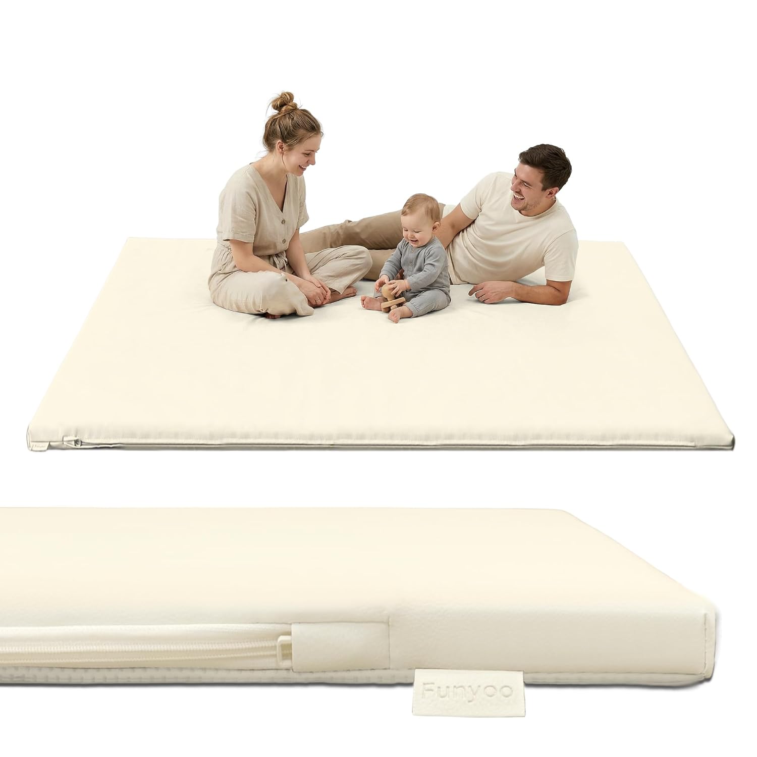 Vegan Leather Baby Play Mat, 79x71 Thicken Foam Play Mat for Infants and Toddlers, Padded & Cushioned Playpen Mat for 79x71 Playpens, 1.3" Thick, Cream