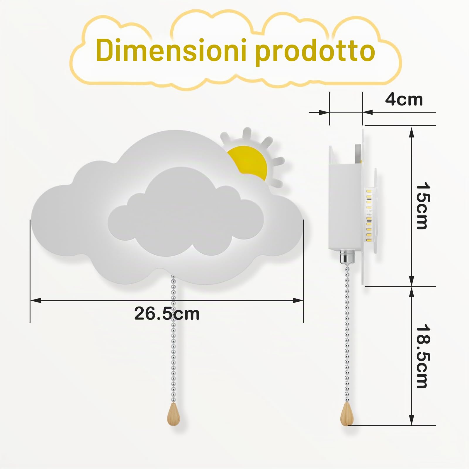 DROMEZ Applique Camera da Letto Bambini, Lampada da Parete Senza Fili, Applique da Interno Nuvola con Interruttore, Ricaricabile USB, 4000mah, 3 Colore, per Bambina/Bambino, Bianca