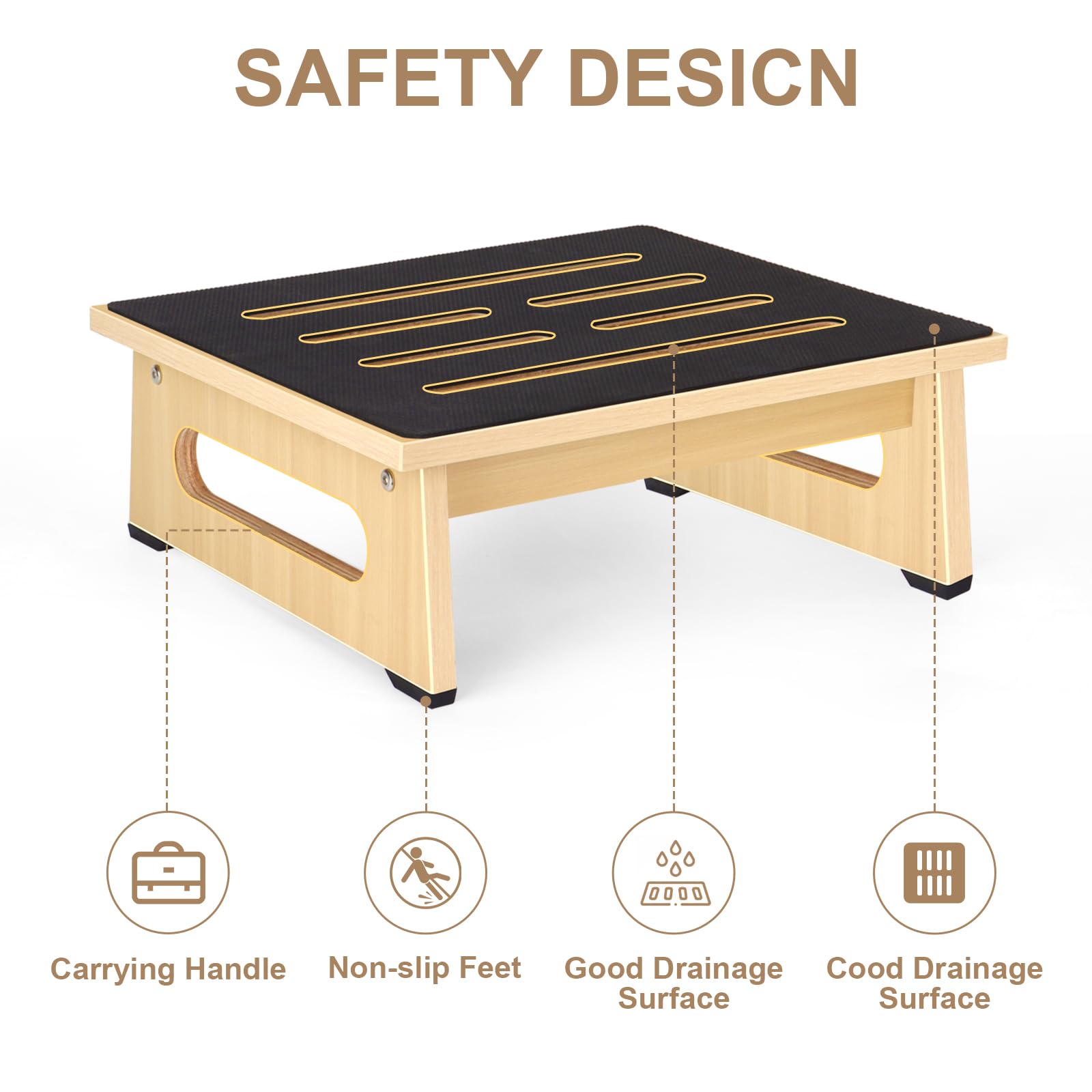 Uno sgabello in legno per adulti e anziani con cuscinetto in gomma antiscivolo, per interni ed esterni, portatile, in legno, per bagno, cucina, comodino e molto altro ancora (Gulanmu)
