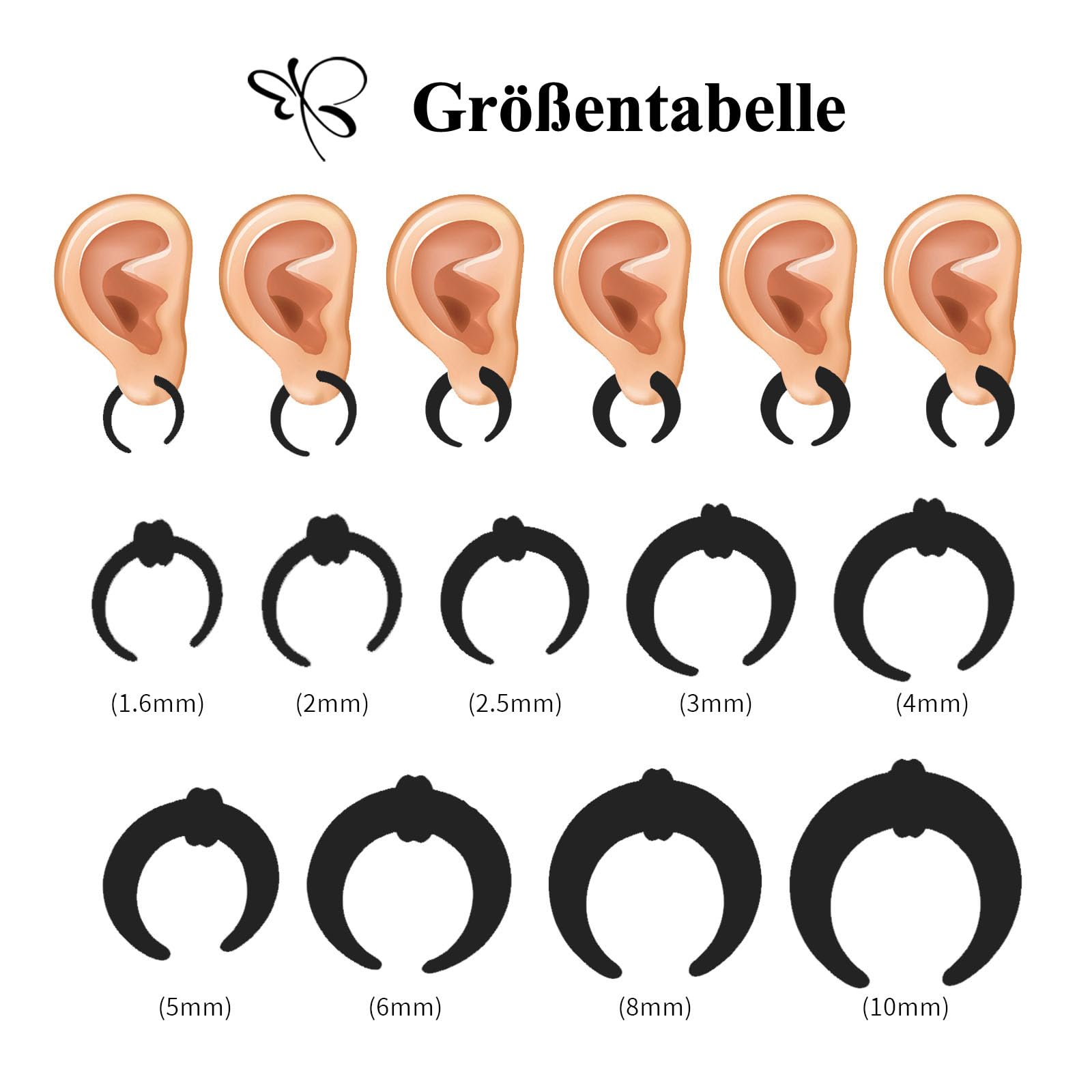 Longbeauty Arcyl - Juego de dilatadores de caracol, 1,6-10 mm, para piercing de oreja, dilatación