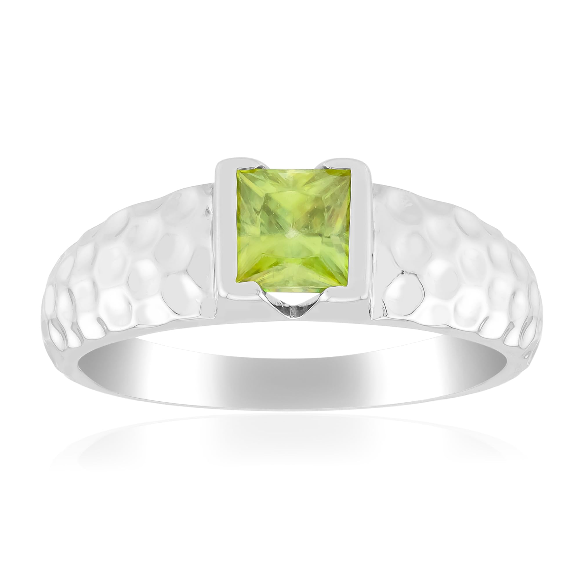 Cavill Sphen Silberring 0,76 Ct quadratischer Prinzesschliff aus Madagaskar in 925er platiniertem Sterlingsilber, moderner Ring mit grünem Sphen, glänzendes Design, Größe 17-21