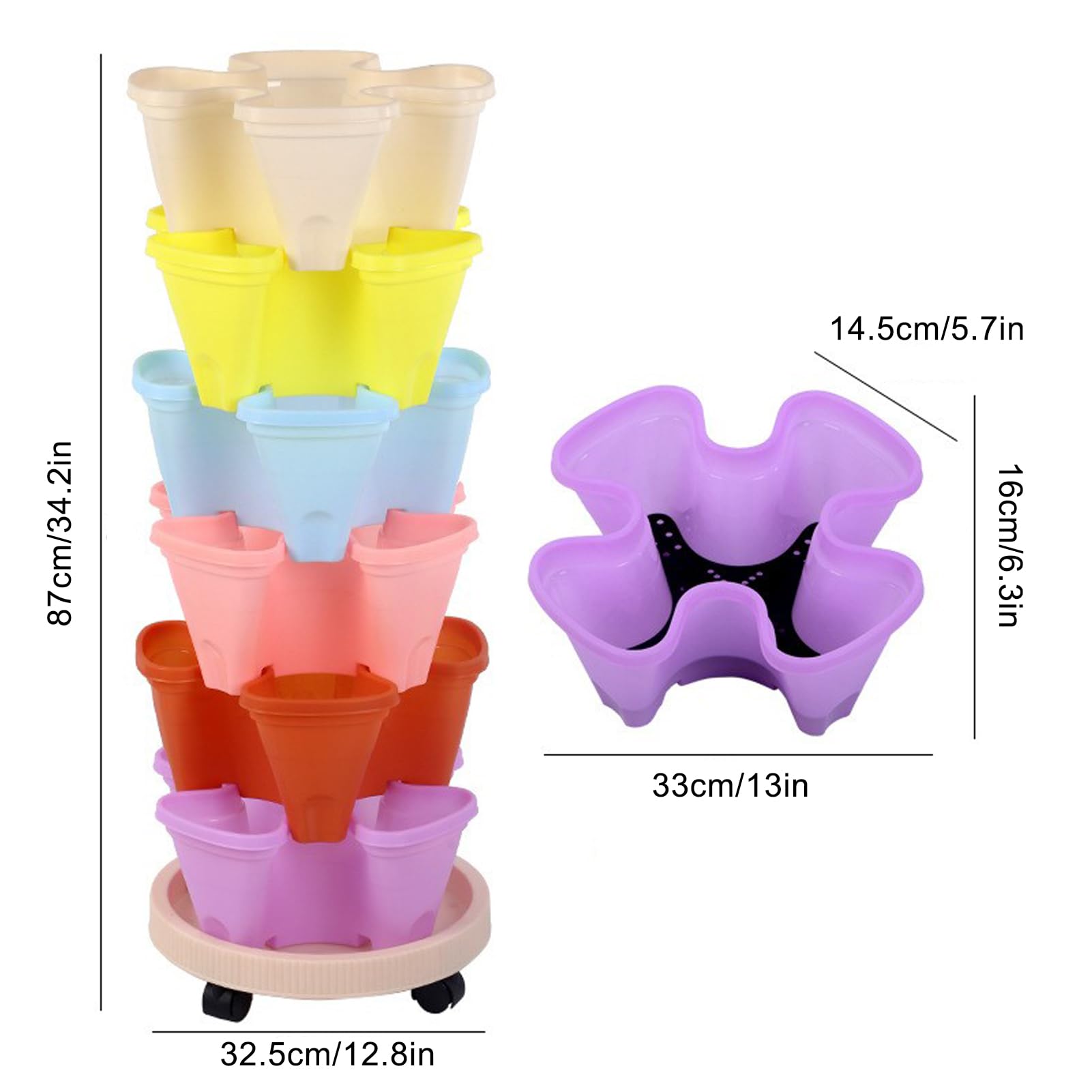 lvifloae Space Saving Creative Flower Pots,Vegetable Planting Artifacts, Three Dimensional Planting Pots Planting Boxes Plastic Flower Pots 6 Flower Pots and 1 Universal Wheel Tray (plastic)