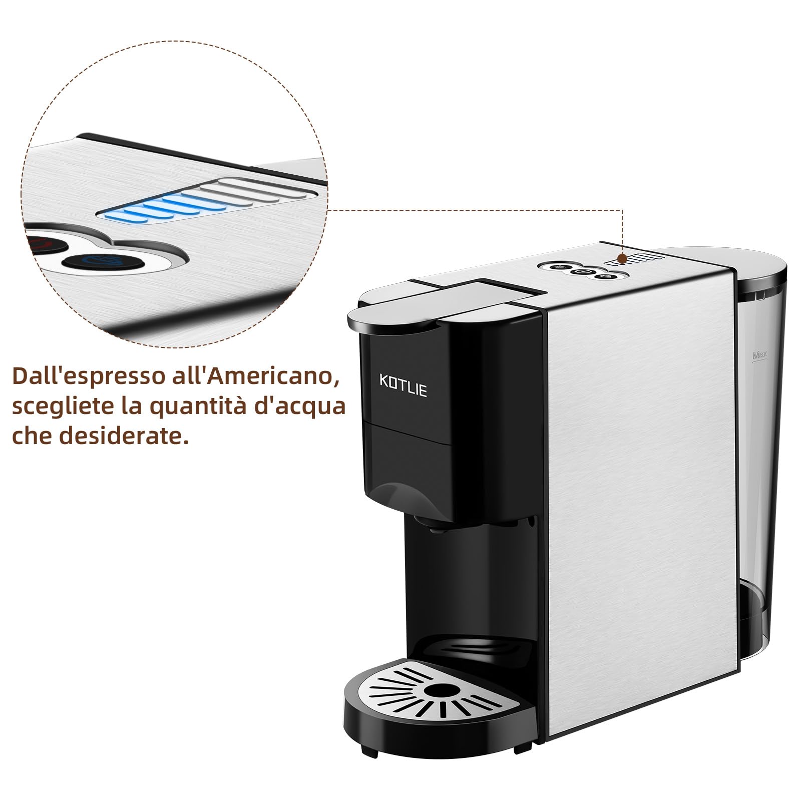 KOTLIE 5 in 1 Macchina da caffè, per Nespresso Original/per Lavazza a modo mio/per Dolce Gusto/ESE(44 mm)/Caffè in polvere(AC-513F)