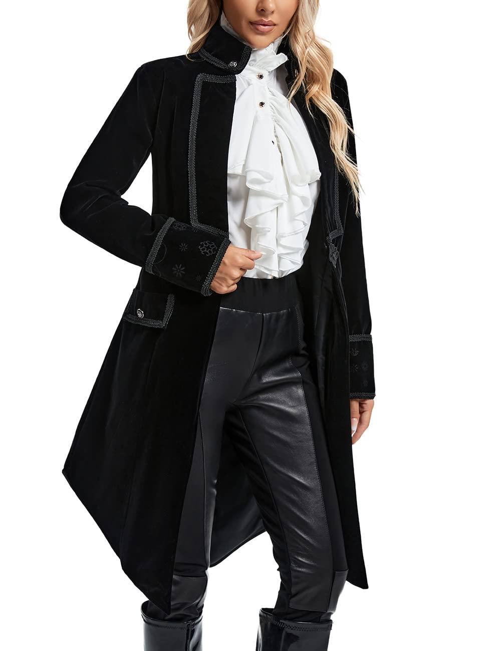 SUPLEAP Women's Victorian Gothic Vintage Tailcoat Pirate Jacket Steampunk Long Coat