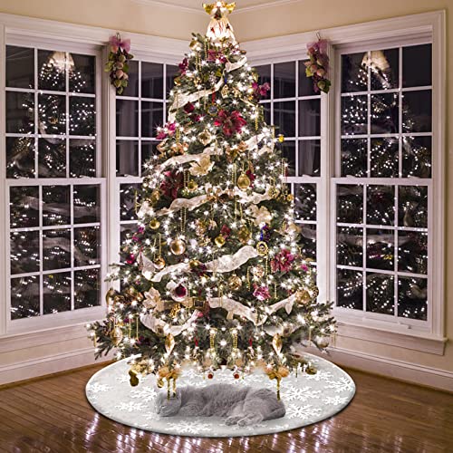 Kerstboomdeken 122 cm wit grijs kerstboomdeken rond kerstboom decoratie feestdag decoratie boomdeken Kerstmis dennenboom deken deken voor kerstboom kerstboom rok dennenboom rok - Image 6