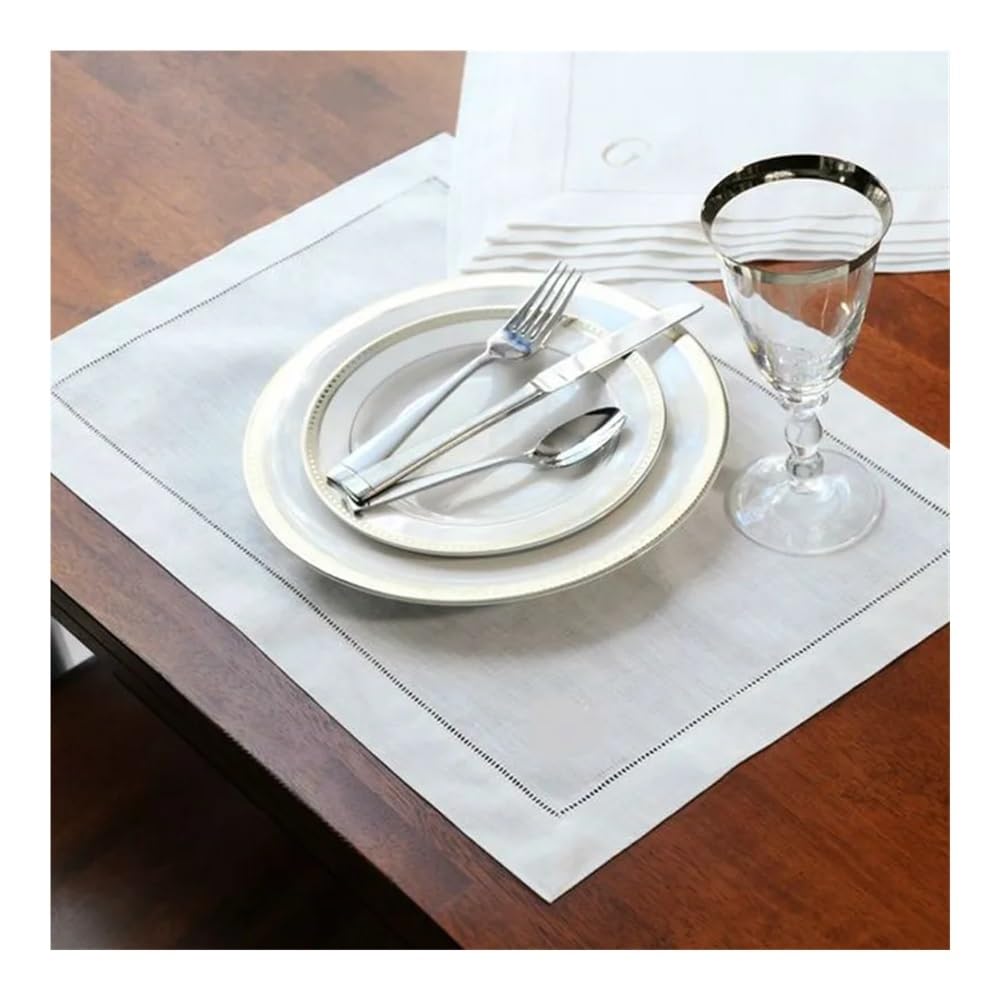 Lot de 6 serviettes de table blanches avec ourlet à jour - Serviettes de cocktail en dentelle et coton - Pour fête, mariage - Gris - 50 x 50 cm